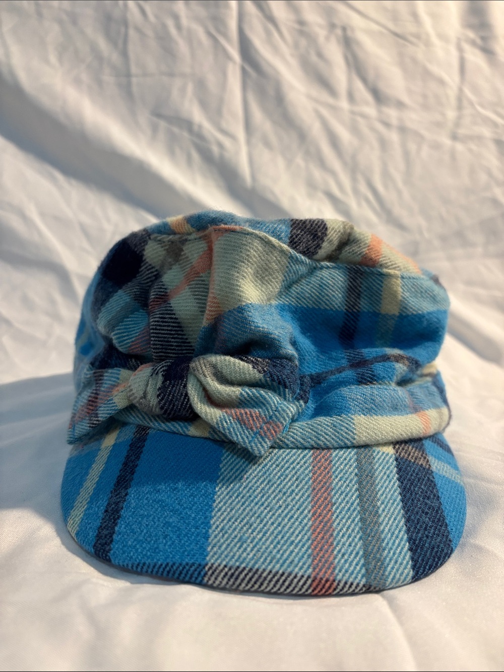 Vintage/Y2K Style Blue Plaid Cap with Decorative Bow